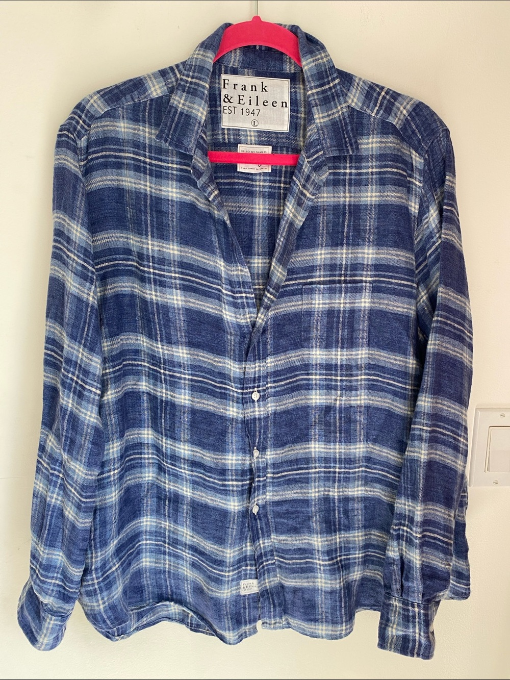 Frank & Eileen ‘Eileen’ 100% Linen Plaid Italy Made Long Sleeved Shirt Large